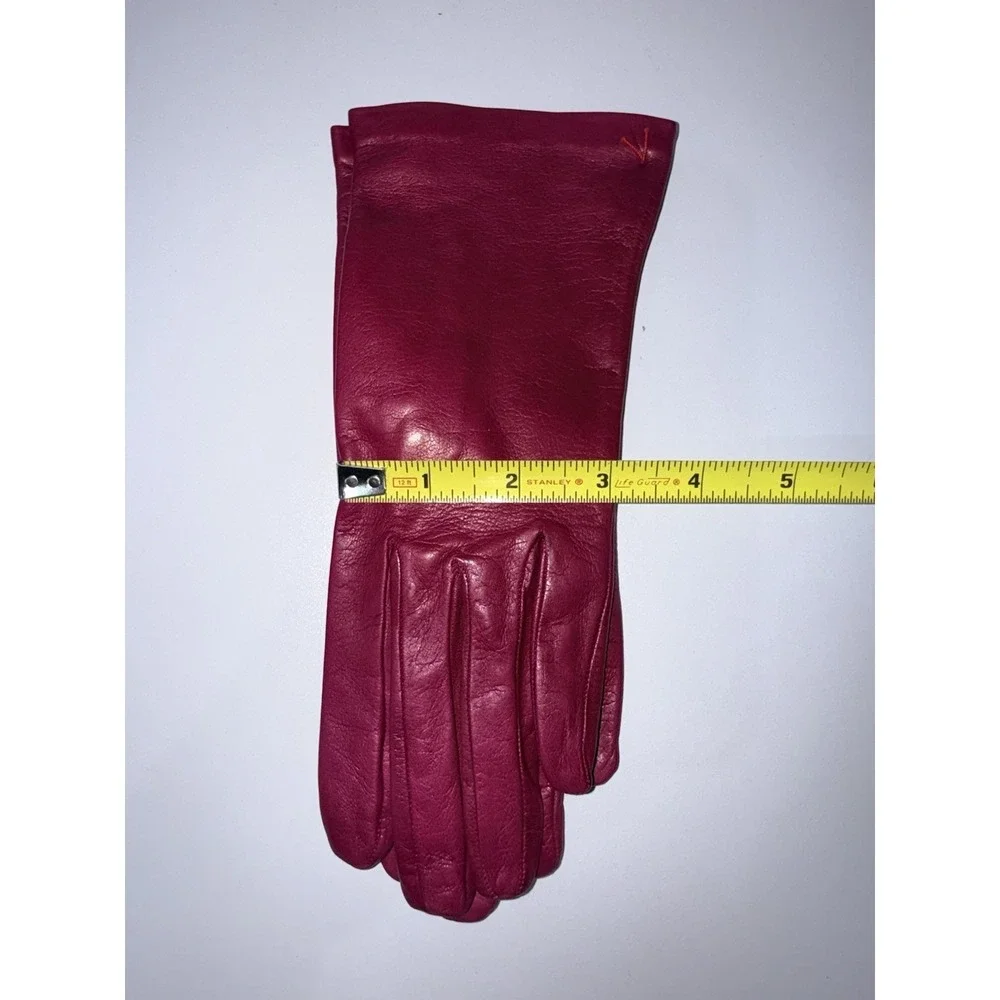 Leather Gloves Hot Pink Vintage Italian Made‎ Gloves 100% Silk Lining Sz 7.5 1